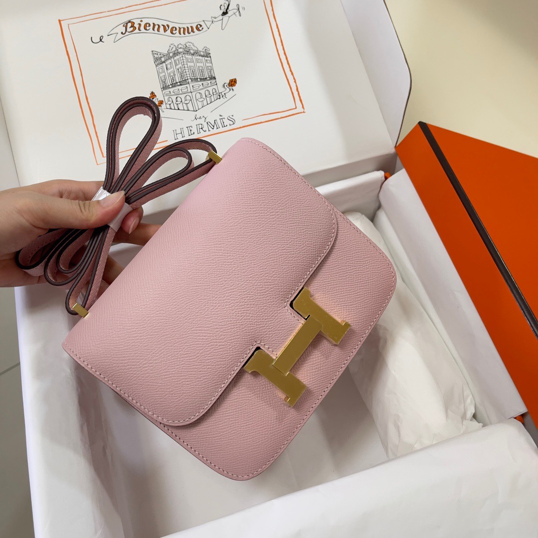 Hermes Constance 18 Mini Shoulder Bag In Pink Epsom Leather